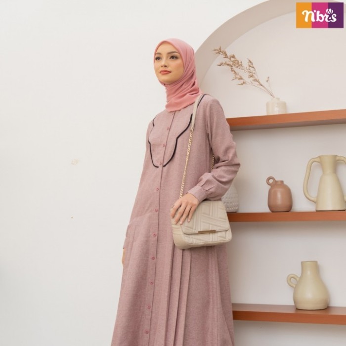 Gamis Wanita Dewasa NB B96 Dress Only Panjang Mulimah by NIBRAS - Maroon, S