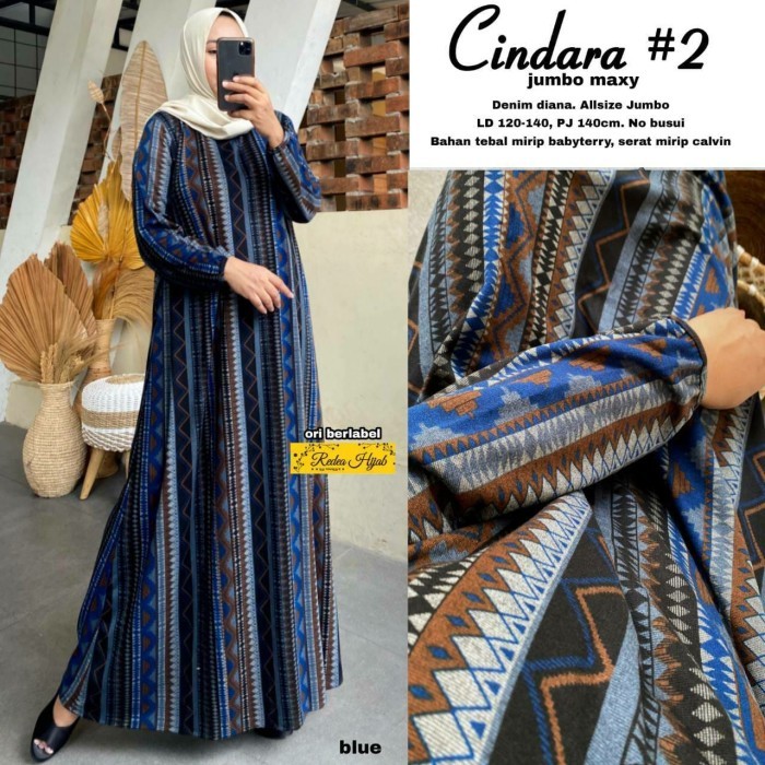 Gamis Wanita Dewasa Murah Donila Maxi Dress Bahan Calvin Jeans - Blue