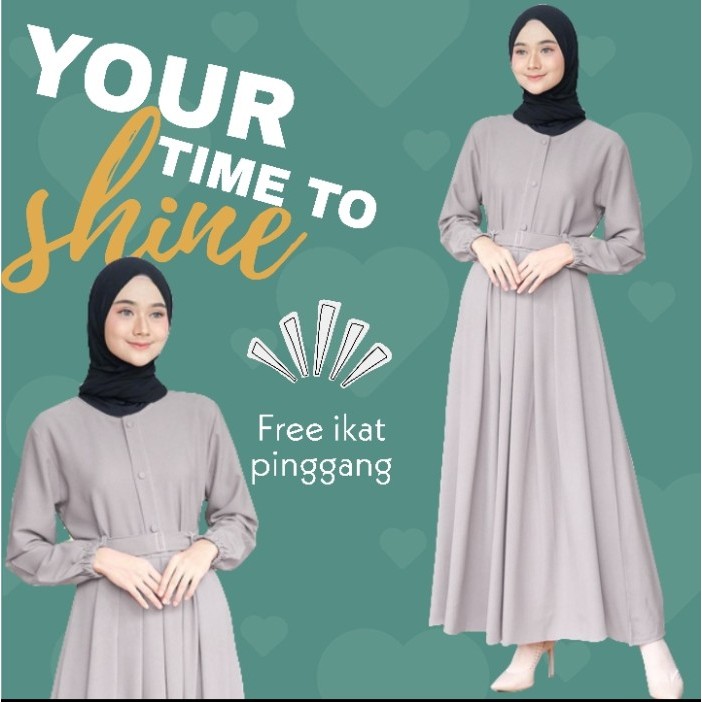 Baju Gamis Wanita Lengan Panjang Polos Dewasa Busui Remaja Terbaru - Abu-abu
