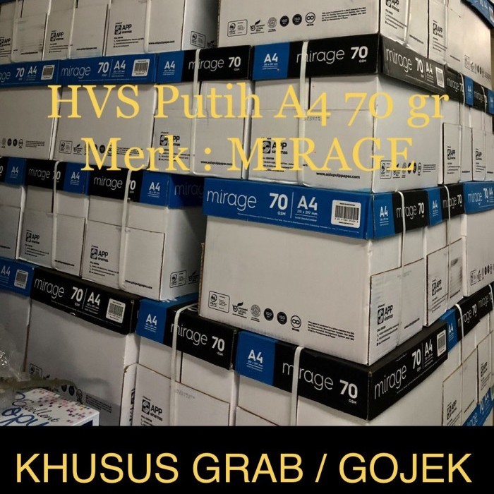 

TERMURAH - Hvs putih A4 70 gr , merk Mirage ( box )Khusus Grab / Gojek