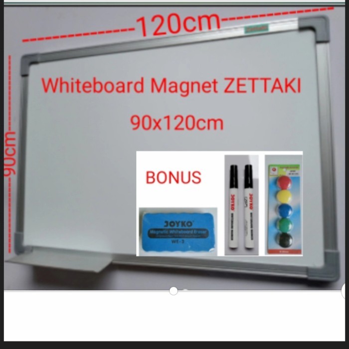 

TERBARU Papan tulis magnet whiteboard gantung single face ZETTAKI 90x120cm BISA GRAB!