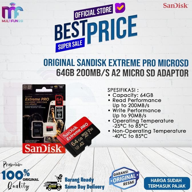 

ORIGINAL SANDISK EXTREME PRO MICROSD 64GB 200MB/S A2 MICRO SD ADAPTOR