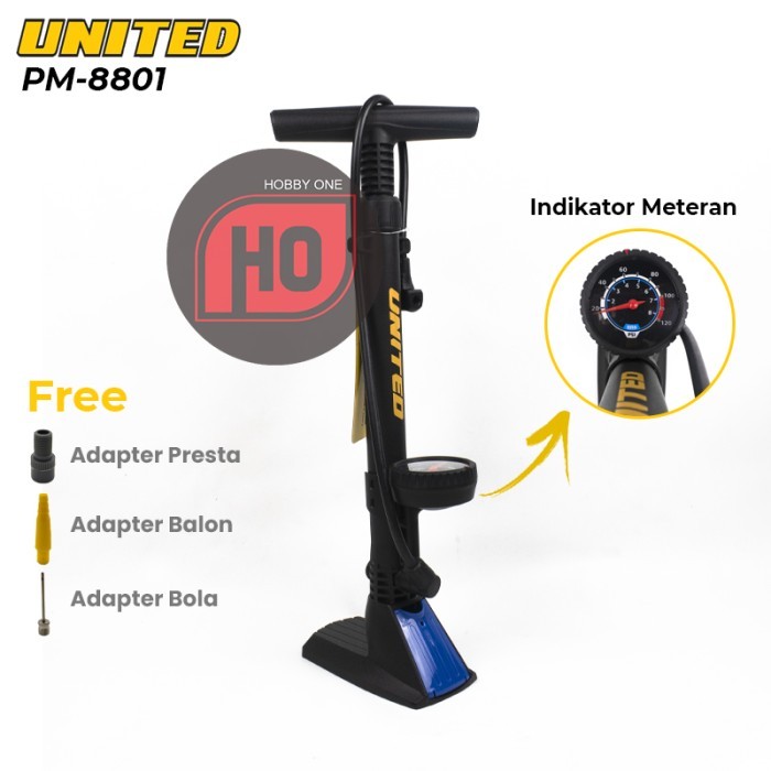 Pompa UNITED PM-8801 Indikator Meteran Tekanan Ban Sepeda Motor Bola