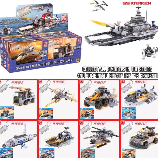 Mainan Balok Lego EMCO BRIX ACTION HEROES Mobil Pesawat Army Police