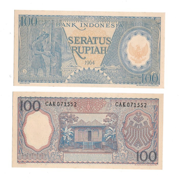 Uang kuno Indonesia 100 Rupiah 1964 (BIRU) Seri Pekerja Tangan