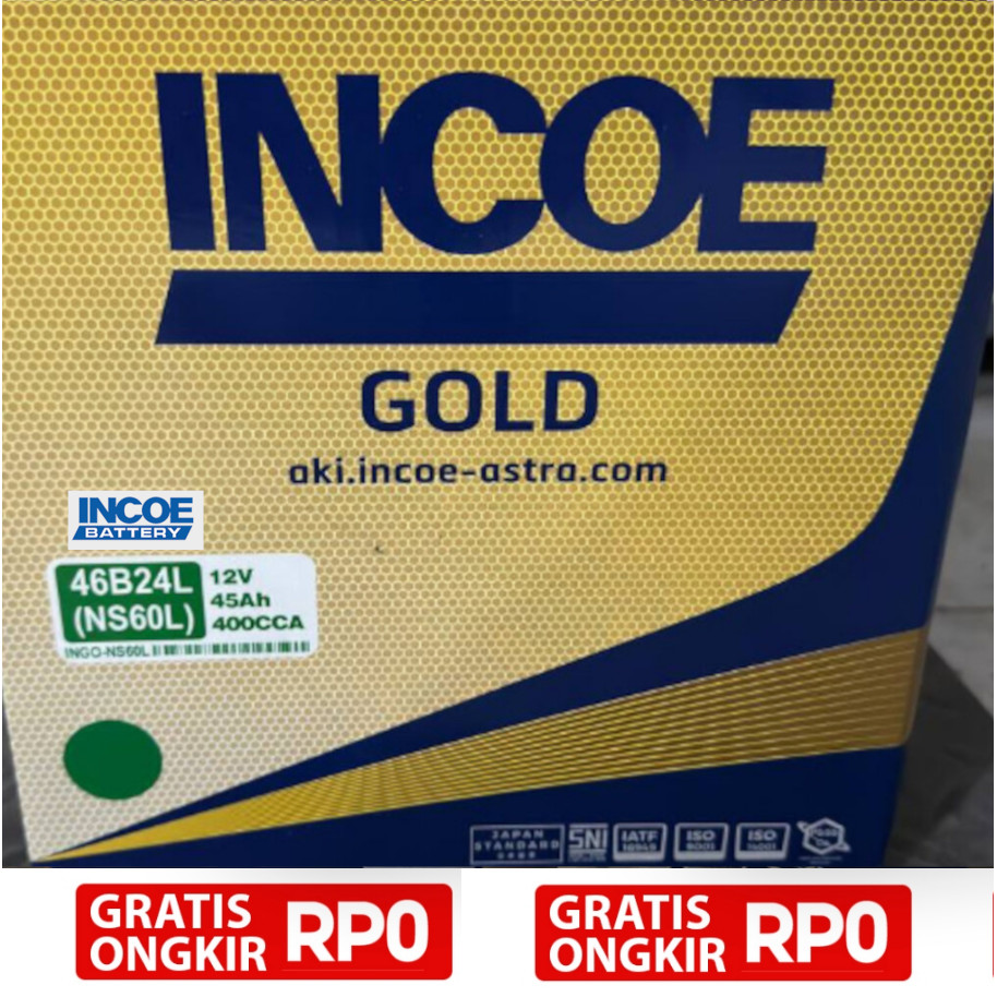 Aki Incoe Gold NS60L / 46B24L Original Asli 100%