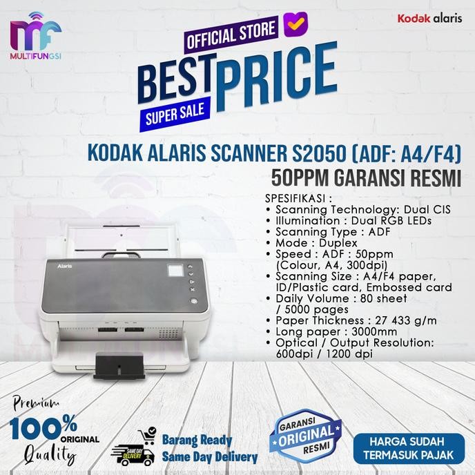 

Kodak Alaris Scanner S2050 (ADF: A4/F4) - 50ppm Garansi Resmi