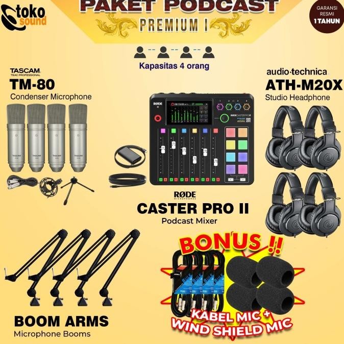 Sale Paket Podcast Premium 4 Org - Rodecaster Pro Mixer - Tascam Microphone