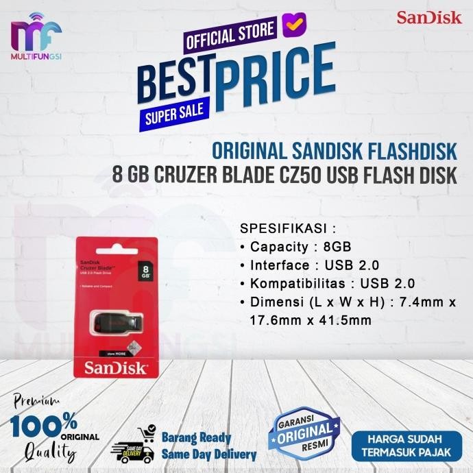 

ORIGINAL SANDISK FLASHDISK 8GB CRUZER BLADE CZ50 USB FLASH DISK 8 GB