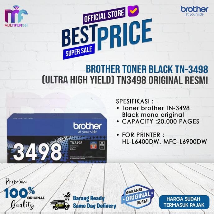 

Brother Toner Black TN-3498 (Ultra High Yield) / TN3498 Original Resmi