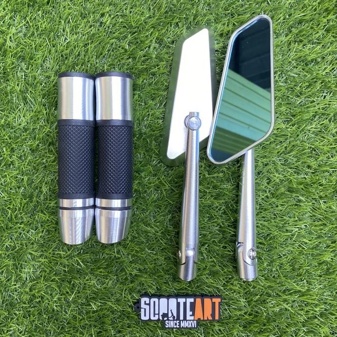 Berkualitas Paket Handgrip Rep Rizoma + Spion Circuit Chrome Universal Vespa Matic