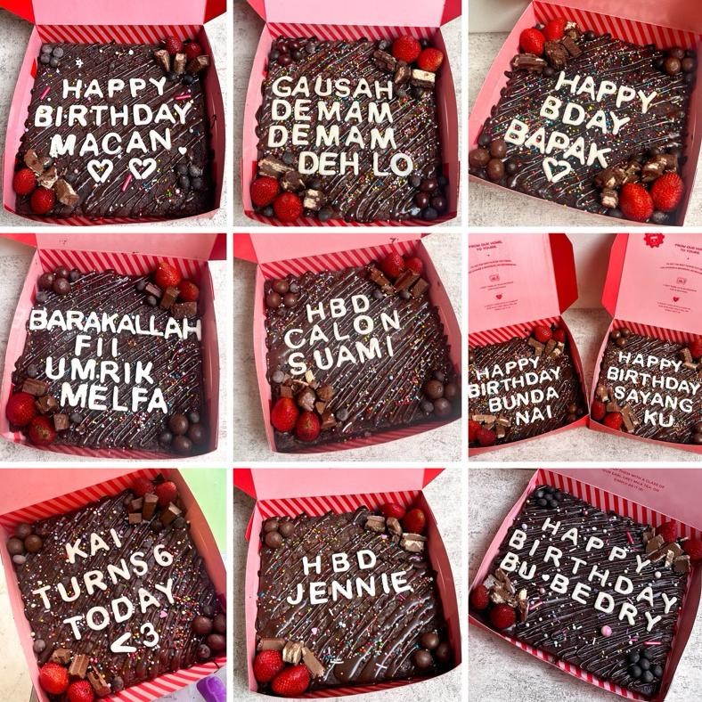 

CR - Cascara Cookies - Kue Fudgy Brownies Cokelat Ulang Tahun size 20x20 cm Custom Tulisan Tanpa Potong TERLARIS