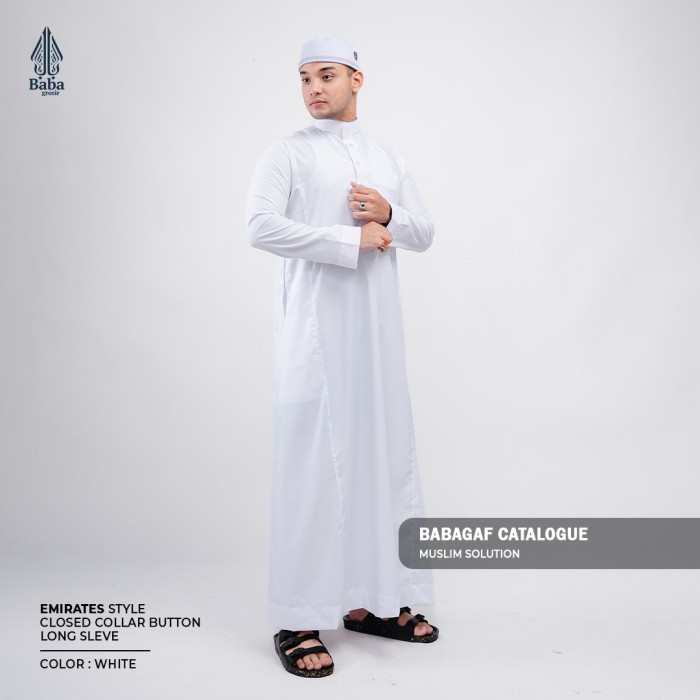 TERLARIS Gamis Emirates Babagaf Jubah Slim Fit Pria Dewasa - Putih,XXL