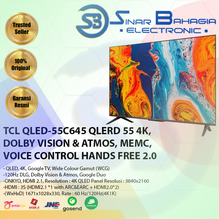 TCL QLED-55C645 QLED 55 4K, DOLBY VISION & ATMOS, MEMC, VOICE CONTROL HANDS FREE 2.0 (NEW) (KHUSUS B