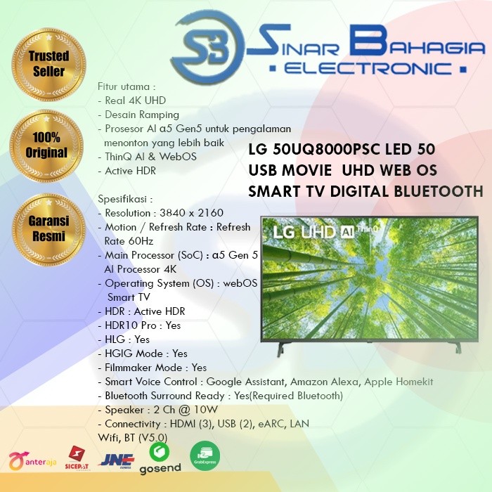 LG 50UQ8000PSC LED 50 USB MOVIE UHD WEB OS SMART TV DIGITAL BLUETOOTH  (NEW) (KHUSUS BANDUNG)