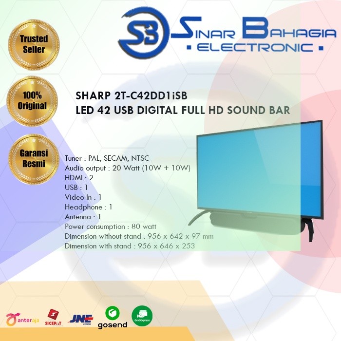 SHARP 2T-C42DD1iSB LED 42 USB DIGITAL FULL HD SOUND BAR (NEW)(KHUSUS BANDUNG)