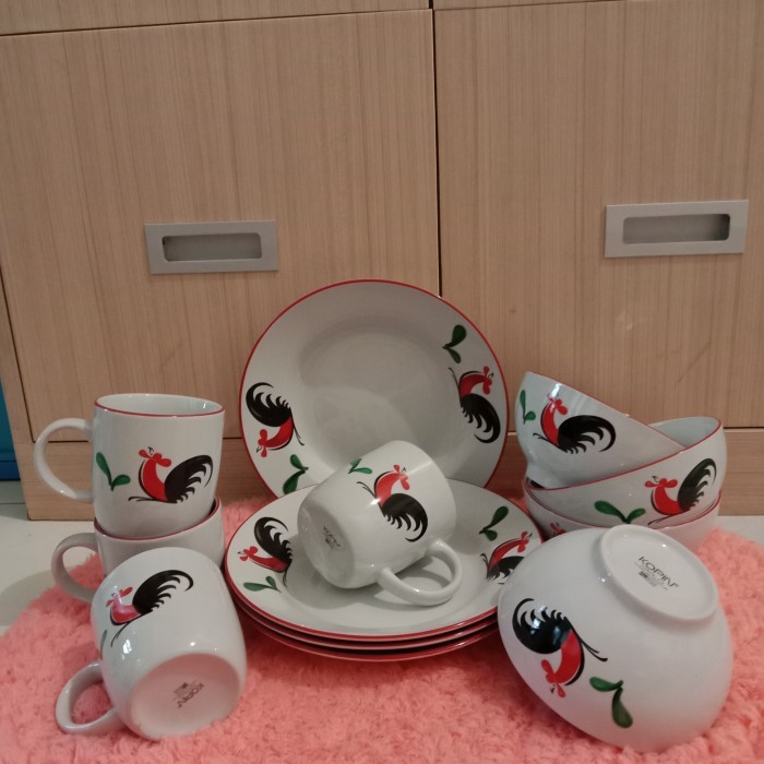 DINNER SET MOTIF AYAM JAGO / PIRING MAKAN SET (12PCS)