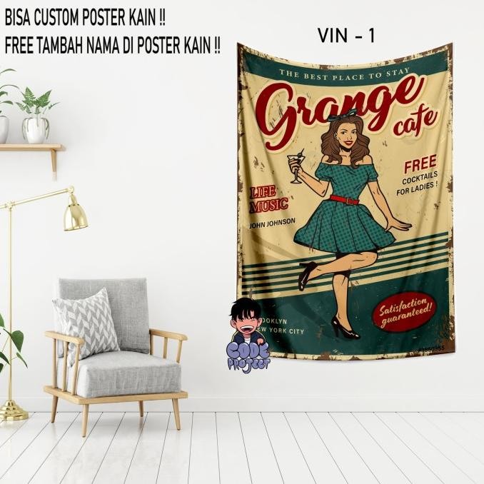 POSTER KAIN RETRO VINTAGE - DEKORASI DINDING KAMAR RETRO VINTAGE