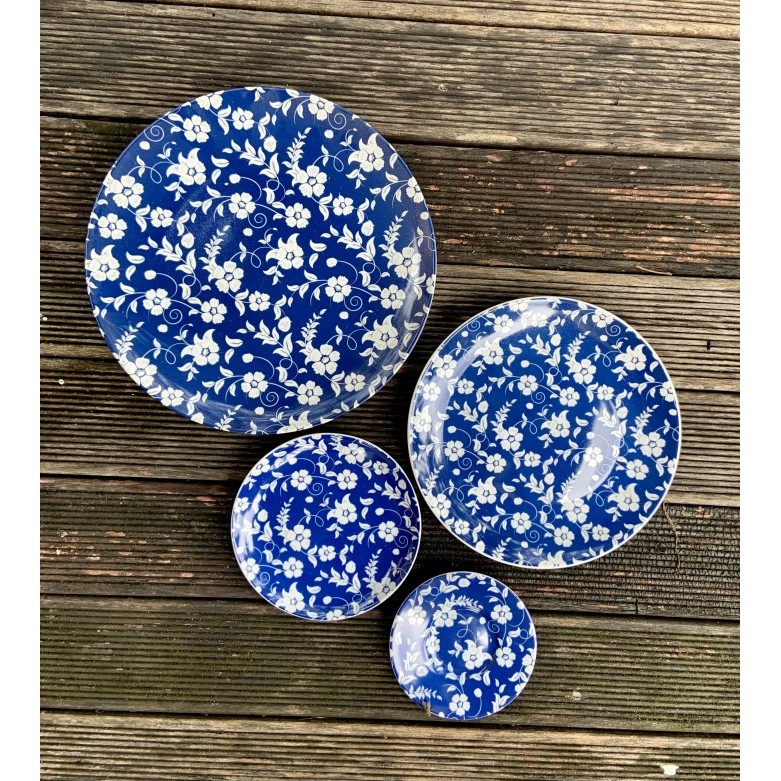 PIRING KERAMIK HIAS CLASSIC BIRU PUTIH ECERAN BLUE ROSE