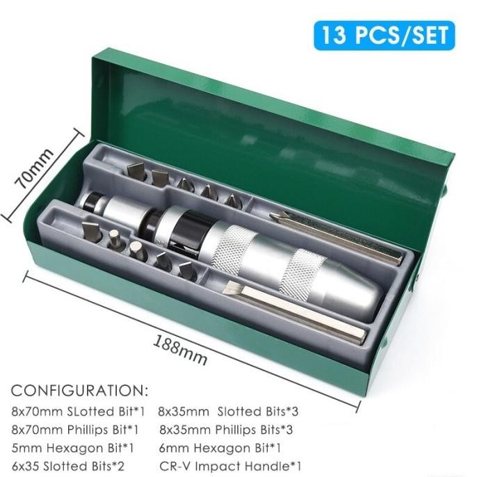 Obeng ketok set/HARGA MIRING!!!TEKIRO Obeng Ketok set Impact Driver Obeng Ketok Getok Set 12pcs/13pc