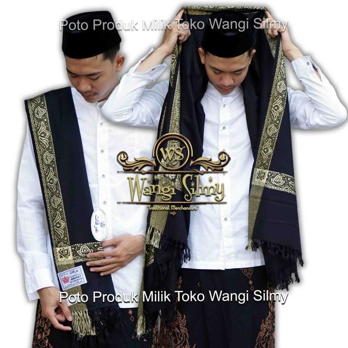 Flash Sale Sorban Kashmiri Arifat Hitam Motif Emas - Sorban Panjang Habib 2 Meter