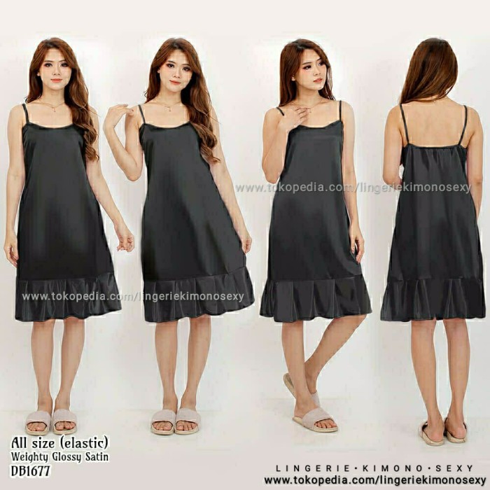 PROMO tanktop daster dress wanita dewasa sexy hitam baju tidur satin selutut
