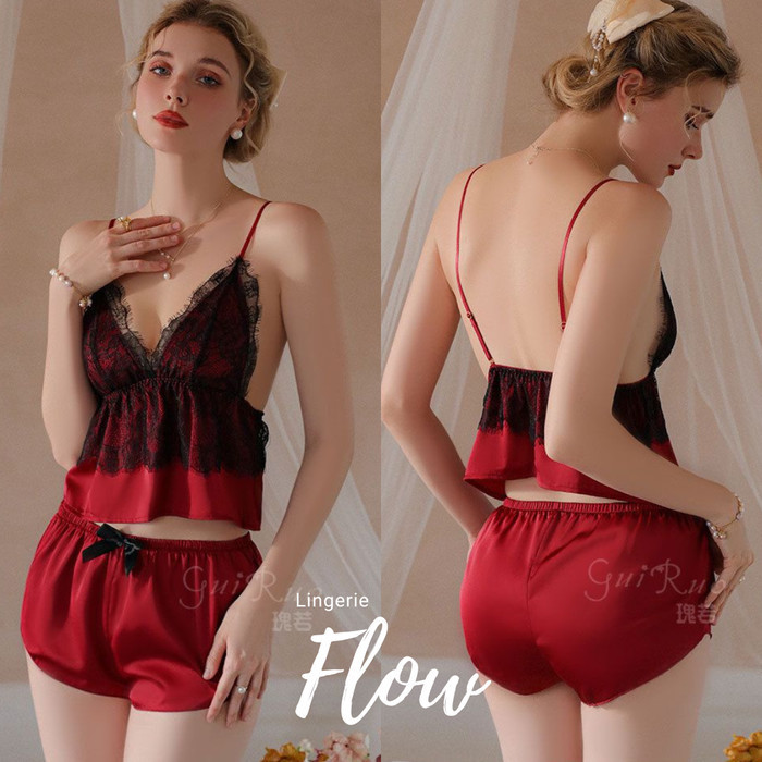 TERBARU Lingerie Set Top + Mini Pants Satin Halus / Baju Tidur Wanita Dewasa / Sexy Sleepwear Satin