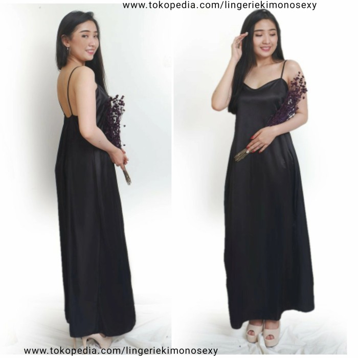 PRODUK TERBATAS baju tidur wanita dewasa Sexy dress daster hitam panjang satin hot