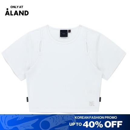 [ALAND] ROMANTIC CROWN - Slit Detail Crop Tee Shirt White - Kaos Atasan Wanita Putih