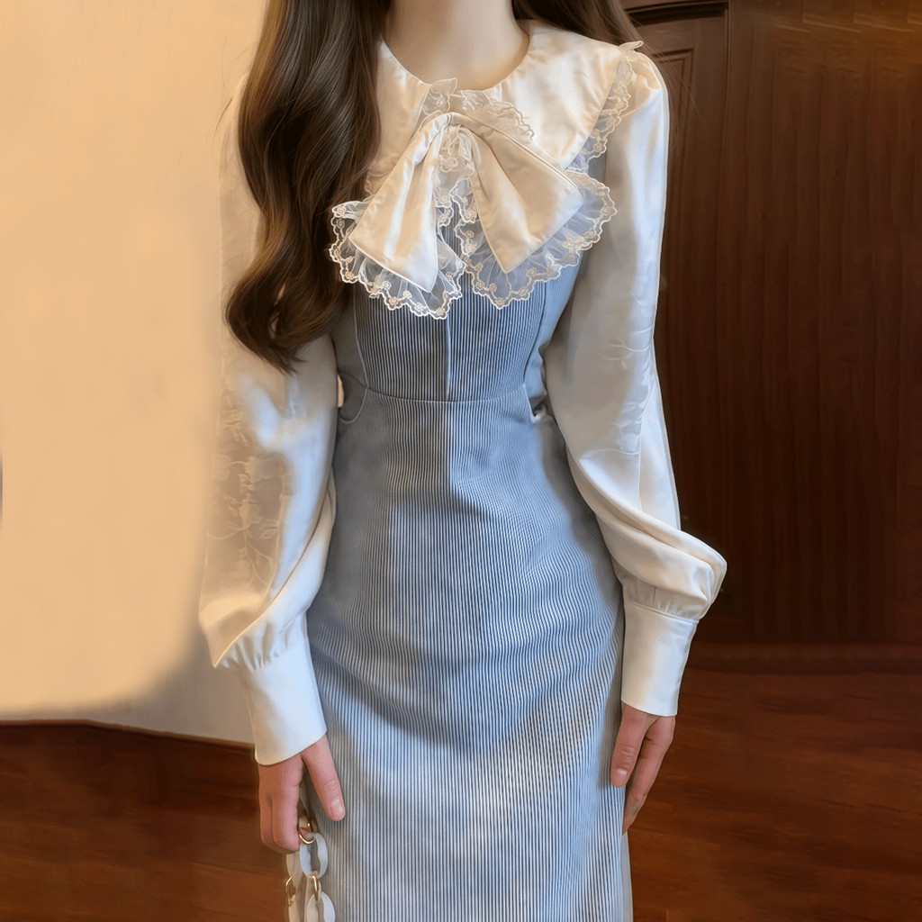 Setelan Baju Jacquard Pita Gaya Prancis, Setelan Baju Tali