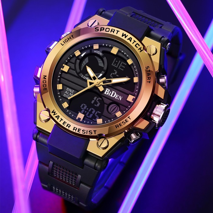 termurah BIDEN Jam Tangan Pria Analog&Digital Original Sports Tali Silikon - BlackGold-r004 BV170