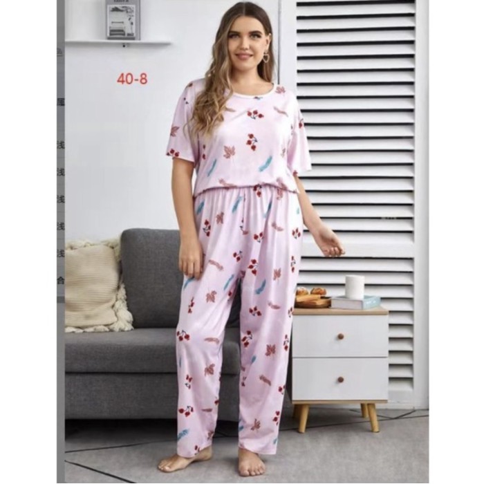 Baju Tidur Wanita Jumbo Spandex Set Celana Panjang Big Size New
