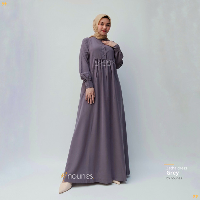ORIGINAL Nounes Zetha Dress Woolpeach Exclusive Gamis Wanita Polos - GREY, S