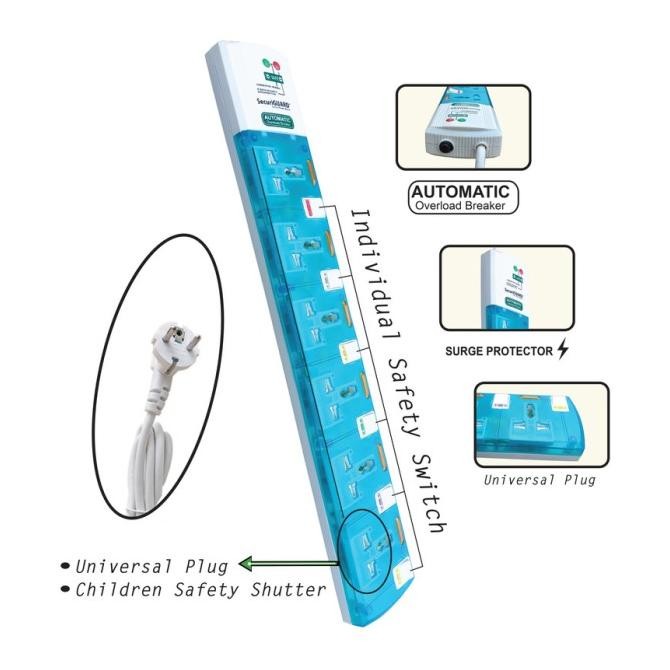 Securiguard steker strip Universal TSP 6 lubang colokan listrik
