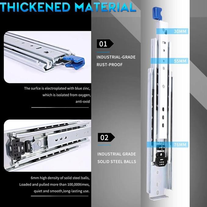 Terlaris Heavy Duty Drawer Slide With Lock  Rel Laci Kunci 40 60 90 100Cm 125Kg Ready Stok