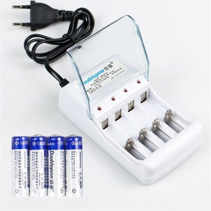 

Diskon! DOUBLEPOW Charger Baterai 4 slot AA/AAA with 4PCS AAA 1250 mAh DP-B02