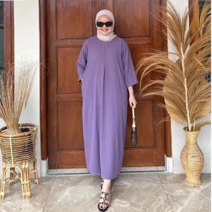 Gamis Daster Gamis Crinkle Resleting Lengan 3/4 Tali Samping ada Saku Busui polos wanita cantik - la