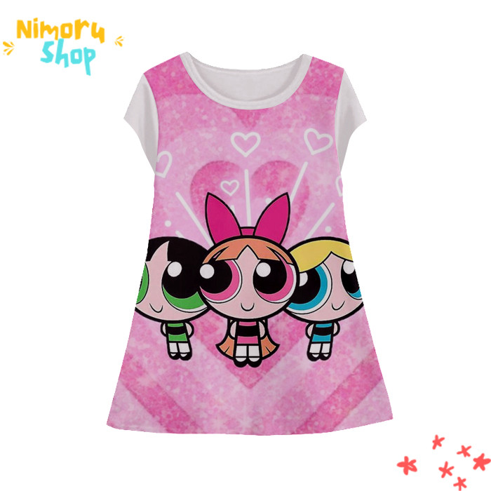 Baju Dress Anak 3D Tunik-Powerpuff-6-designWD Anime The Powerpuff Girls Tunik Untuk Usia 1-12 Tahun 