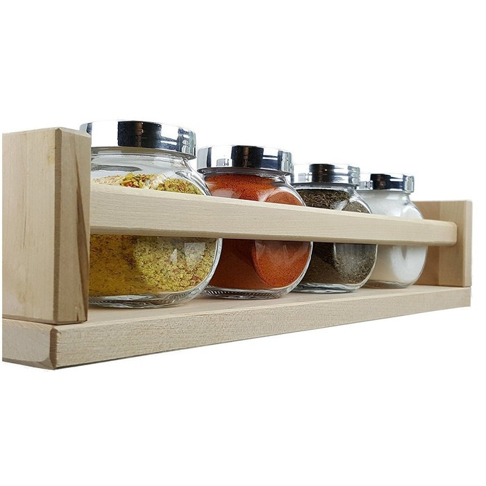 DSTORE - RAK BUMBU GANTUNG + TEMPAT BUMBU KACA SET ,Stoples Bumbu + Rak kayu