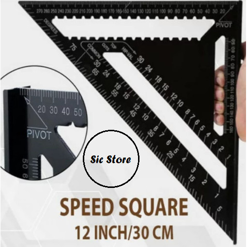 

Speed Square JUMBO 12 Inch PREMIUM Hitam Penggaris Segitiga Sudut Siku