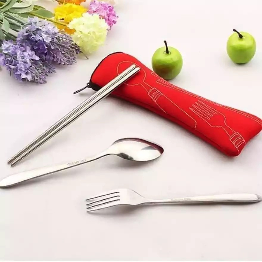 NRV - Sendok Makan Set + Pouch Busa / Sendok Set Traveling