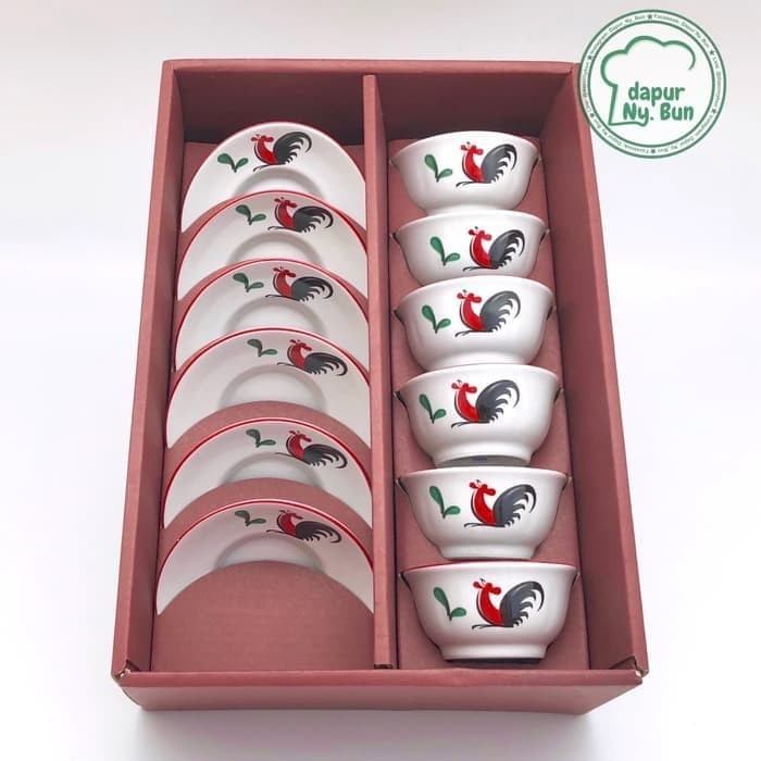 PREMIUM SET MANGKOK MINI AYAM JAGO DAN PIRING MINI AYAM JAGO