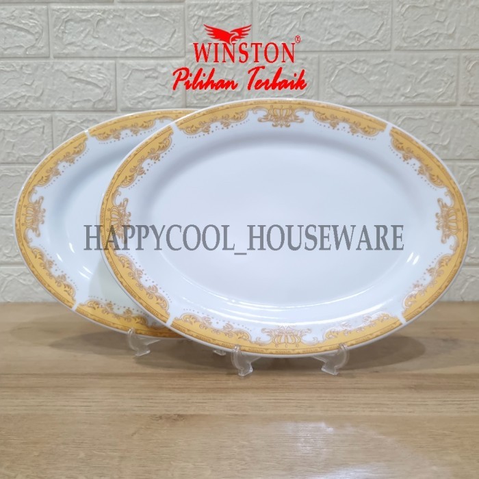 WINSTON PIRING KERAMIK 14IN MAHKOTA MAS /PIRING MAKAN OVAL 35CM