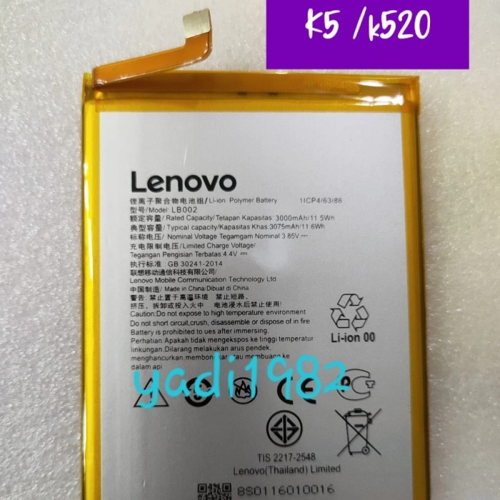 Batre baterry Lenovo S5/K5/K520 LB002 original readyyy