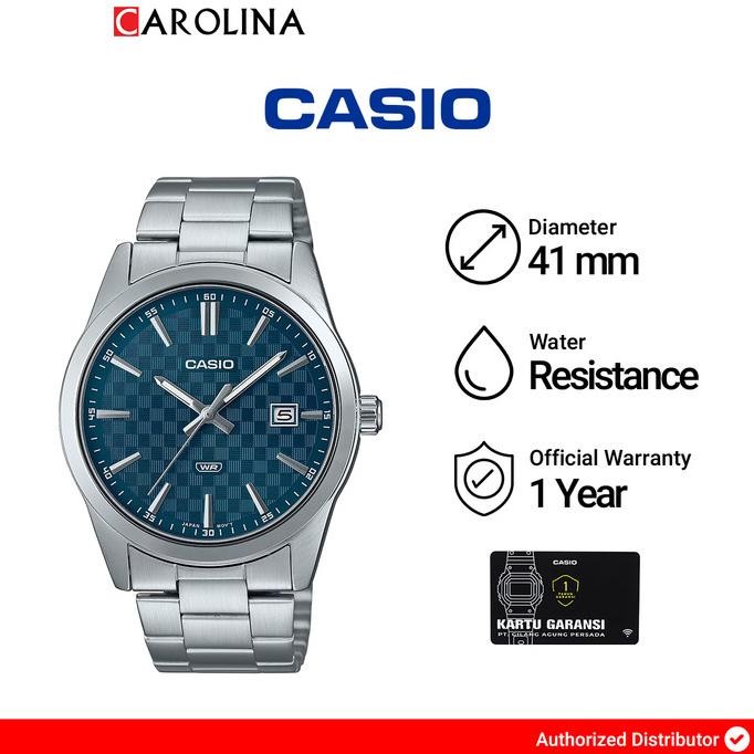 

BLUE- JAM TANGAN PRIA CASIO MTP-VD03D-2A2 BLUE DIAL WITH STAINLESS STEEL