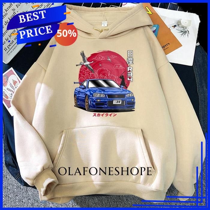 JDM HOODIE CAR SKYLINE GT-R R34 JAPANESE HOODY - HOODIE ANIME AESTHETIC COWO CEWE BY OLAFONESHOPE BE