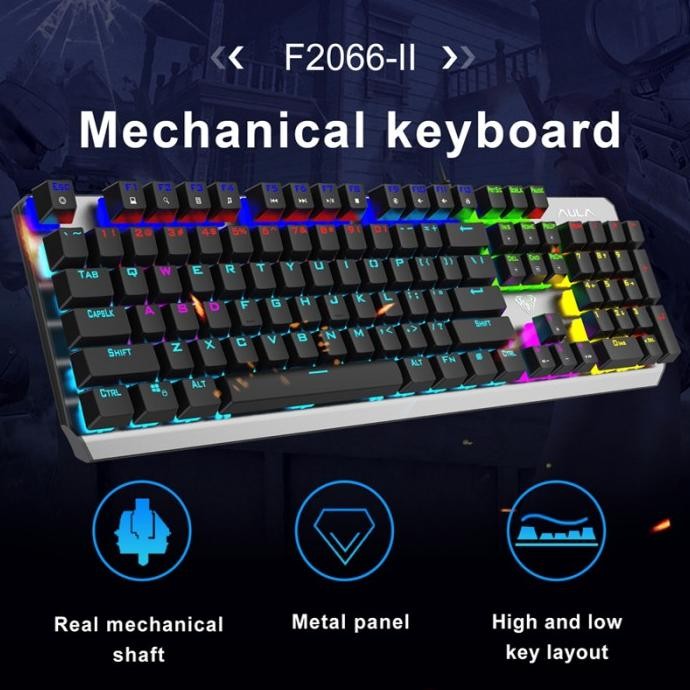

BLUE- KEYBOARD GAMING MECHANICAL AULA F-2066 II BLUE SWITCH -RGB RAINBOW LED