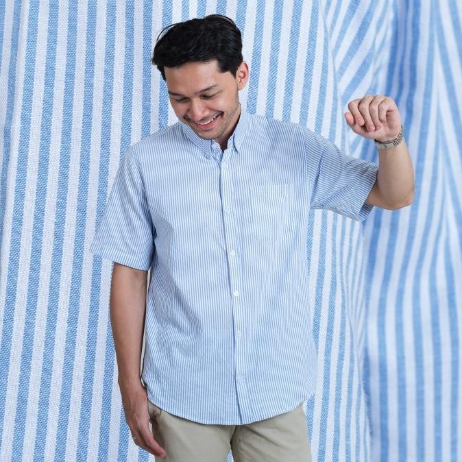 

BLUE- KEMEJA GARIS PRIA WOODCUTTER BASIC BRETON STRIPES - LIGHT BLUE PENDEK