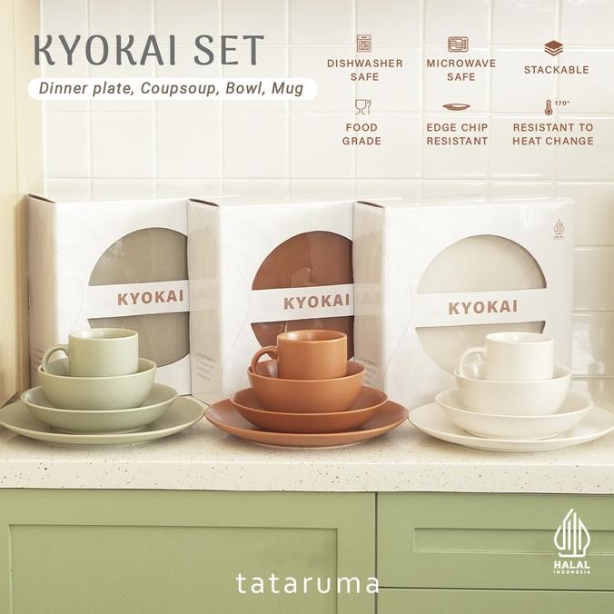 

kyokai set 4in1 - set piring mangkuk gelas soup keramik dishwasher microwave safe premium termurah