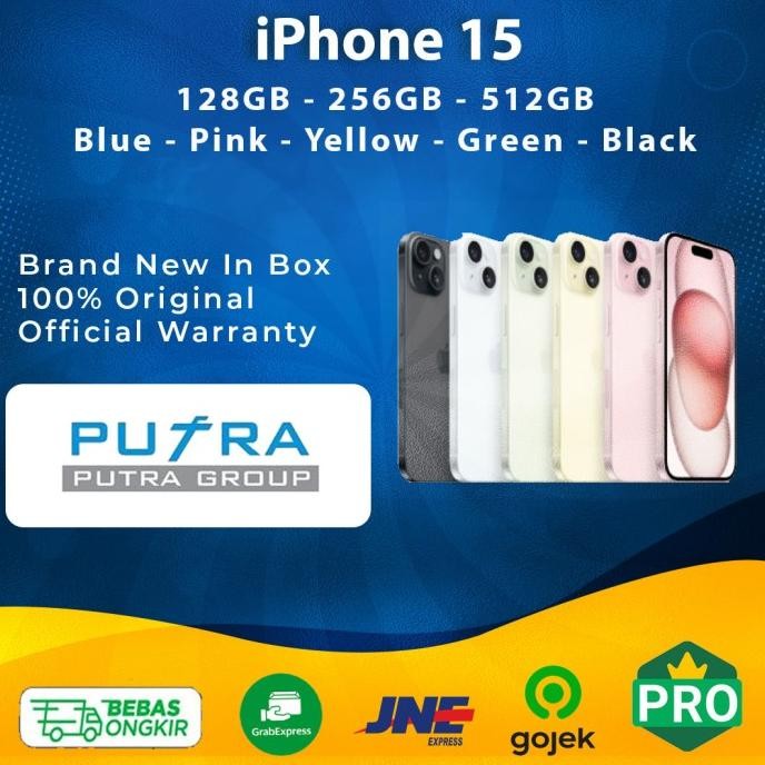 

BLUE- (RESMI) APPLE IPHONE 15 128GB 256GB 512GB BLACK BLUE PINK YELLOW GREEN
